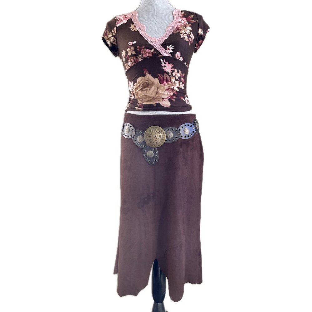 Bebe Y2k faux Suede Chocolate Brown Skirt  ICONIC - Picture 2 of 10